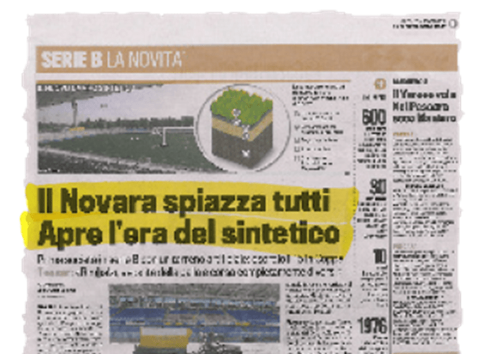 “El Novara desplaza a todos. Abre la era del sintético.” – La gazzetta dello sport – 04/08/2010